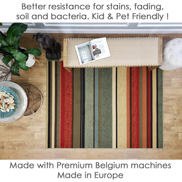 Belgio Rubber Backed Non Slip Rugs and Runners Red Gray Striped – hapsho