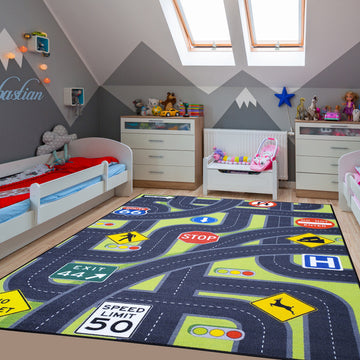 traffic signs road theme educational playroom rugs for kids boys and girls