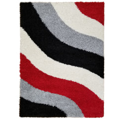 Cozy Optimum Quality 1.6 inch thick Striped Black Red Geometric Shag Area Rug