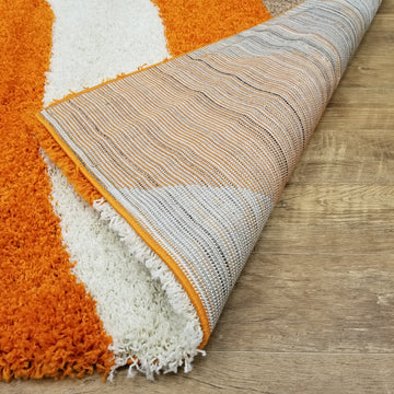 Cozy Optimum Quality 1.6 inch thick Striped Orange Beige Geometric Shag Area Rug