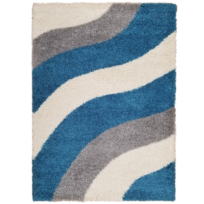 Cozy Optimum Quality 1.6 inch thick Striped Turquoise Blue Gray Geometric Shag Area Rug