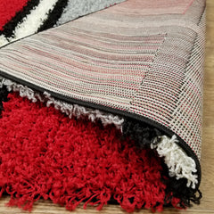 Cozy Optimum Quality 1.6 inch thick Boxes Gray Red Geometric Shag Area Rug