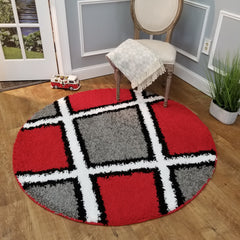 Cozy Optimum Quality 1.6 inch thick Boxes Gray Red Geometric Shag Area Rug