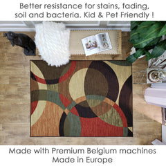 Belgio Rubber Backed Non Slip Rugs and Runners Abstract Circles