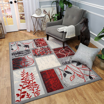 Belgio Rubber Backed Non Slip Rugs and Runners Red Gray Boxes