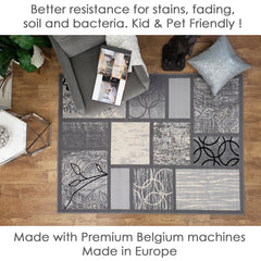 Belgio Rubber Backed Non Slip Rugs and Runners Gray Boxes