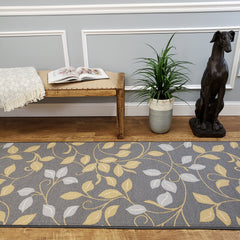 Belgio Rubber Backed Non Slip Rugs and Runners Gray Leaves