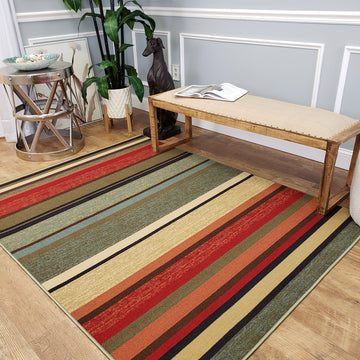 Belgio Rubber Backed Non Slip Rugs and Runners Multi Striped