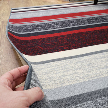 Belgio Rubber Backed Non Slip Rugs and Runners Red Gray Striped