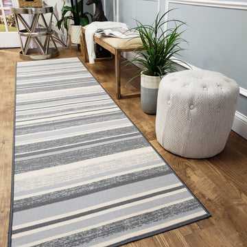 Belgio Rubber Backed Non Slip Rugs and Runners Gray Striped