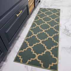 Belgio Rubber Backed Non Slip Rugs and Runners Sage Green Trellis