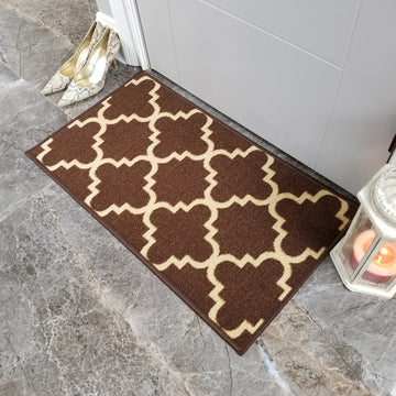 Belgio Rubber Backed Non Slip Rugs and Runners Brown Trellis
