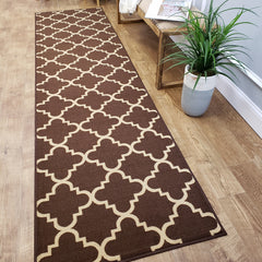 Belgio Rubber Backed Non Slip Rugs and Runners Brown Trellis