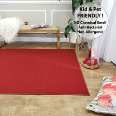 Belgio Rubber Backed Non Slip Rugs and Runners Solid Red