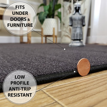 Belgio Rubber Backed Non Slip Rugs and Runners Solid Charcoal Black