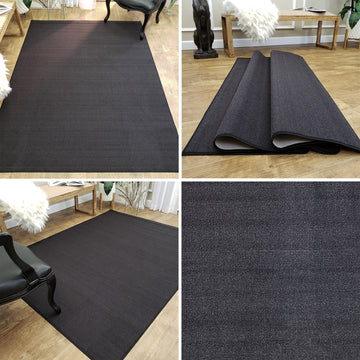 Belgio Rubber Backed Non Slip Rugs and Runners Solid Charcoal Black