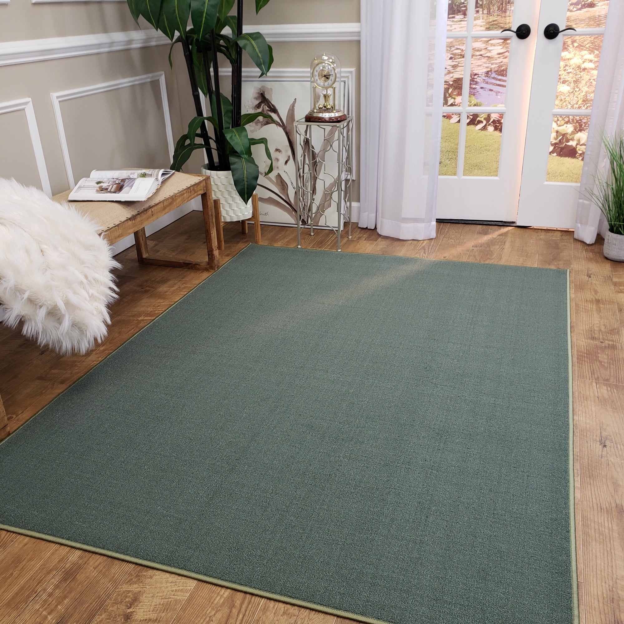 Belgio Rubber Backed Non Slip Rugs and Runners Solid Sage Green – hapsho