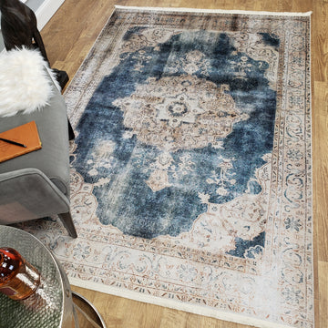 One of a Kind - Museum Quality Rug Traditional Vintage Blue Medallion
