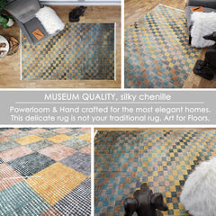 One of a Kind - Museum Quality Rug Modern Vintage Multi Colored Checkered
