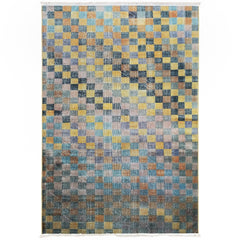 One of a Kind - Museum Quality Rug Modern Vintage Multi Colored Checkered
