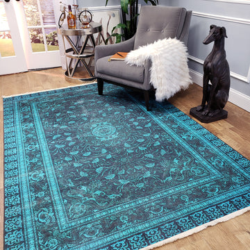One of a Kind - Museum Quality Rug Traditional Vintage Petrolium Blue Medallion