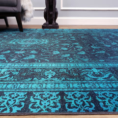 One of a Kind - Museum Quality Rug Traditional Vintage Petrolium Blue Medallion