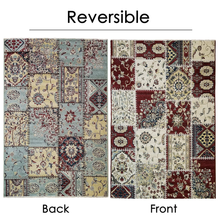 Reversible Hand Made Very Soft Chenille Yarn Antique Distressed Boho Area Rug Patches Design 5'3'' x 7'3'' - 5X8 Area